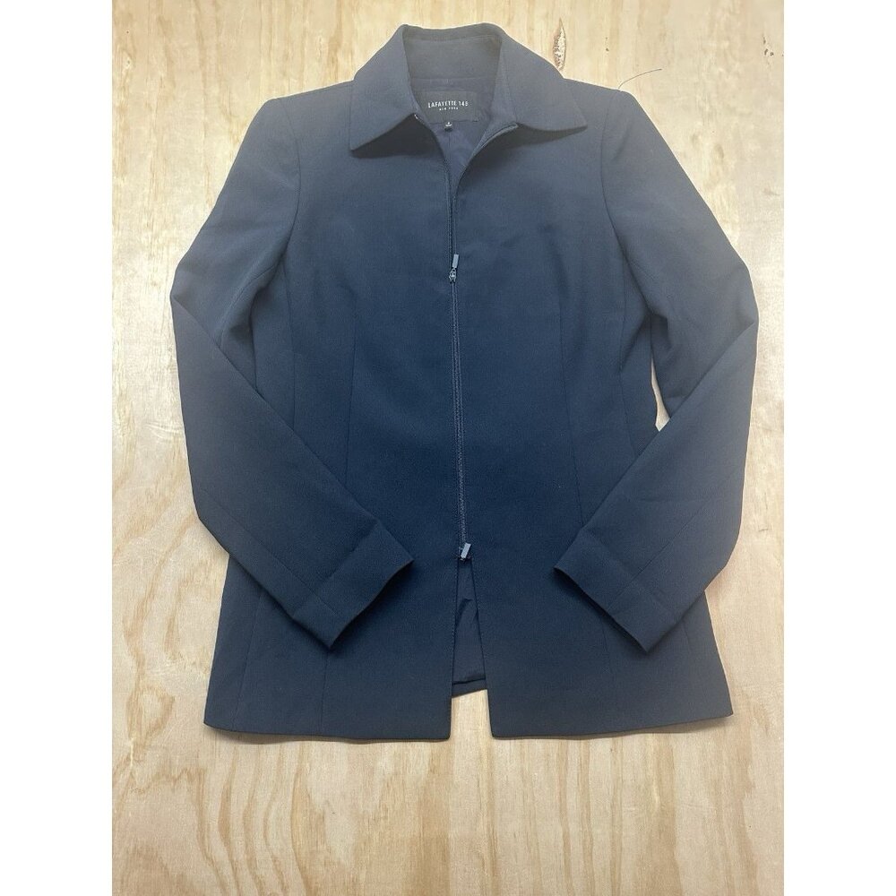 Lafayette 148 Women’s Navy Zip Up Blazer Career Professional Sz 2 Acetate Fitted